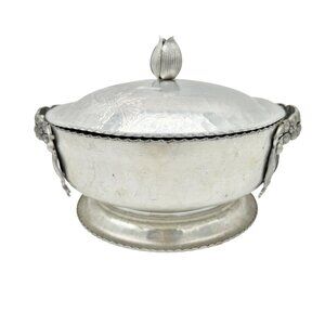 Rodney Kent Silver Co Hand Wrought Aluminum Lidded Serving Dish Floral Design